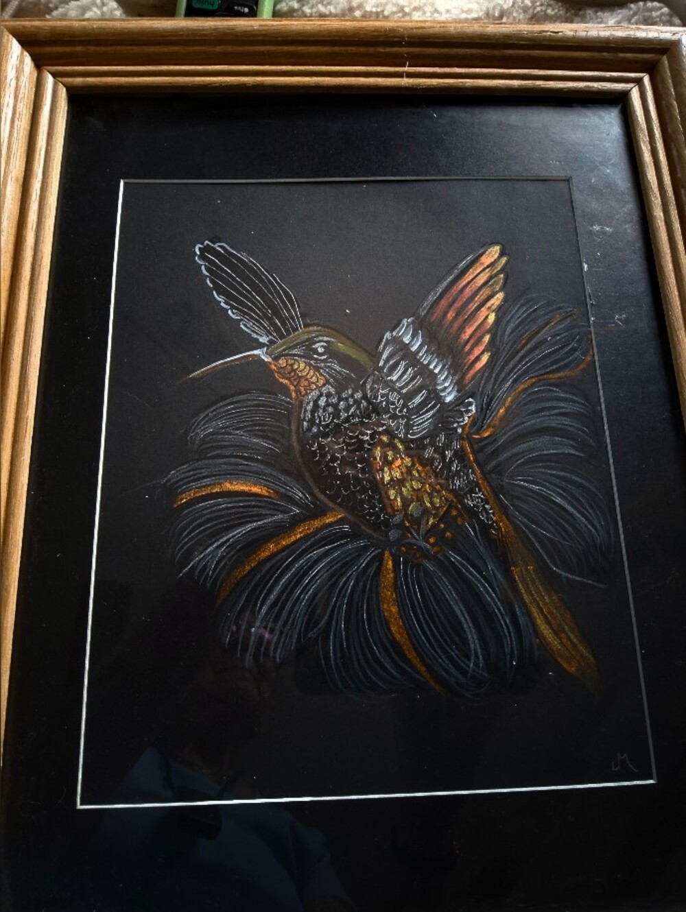 Framed 8x10 Original Art Hummingbird In Vibrant Colors